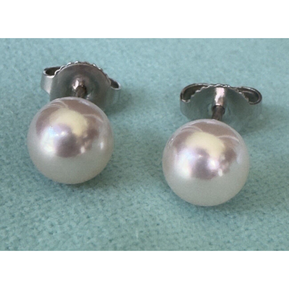 Tiffany & Co. 18K White Gold White Akoya 6.9mm Pearl Stud Earrings